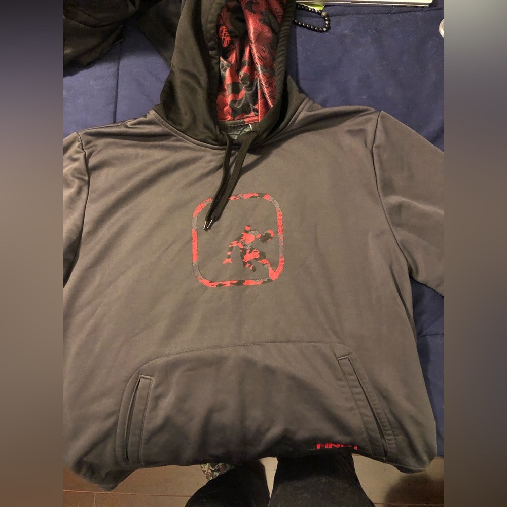 And1 Basketball Hoodie, mixture of what may be charcoal grey with red & black